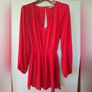 Show Me Your Mumu Womens Red Long Sleeve Mini Dress. V-neckline. Size S